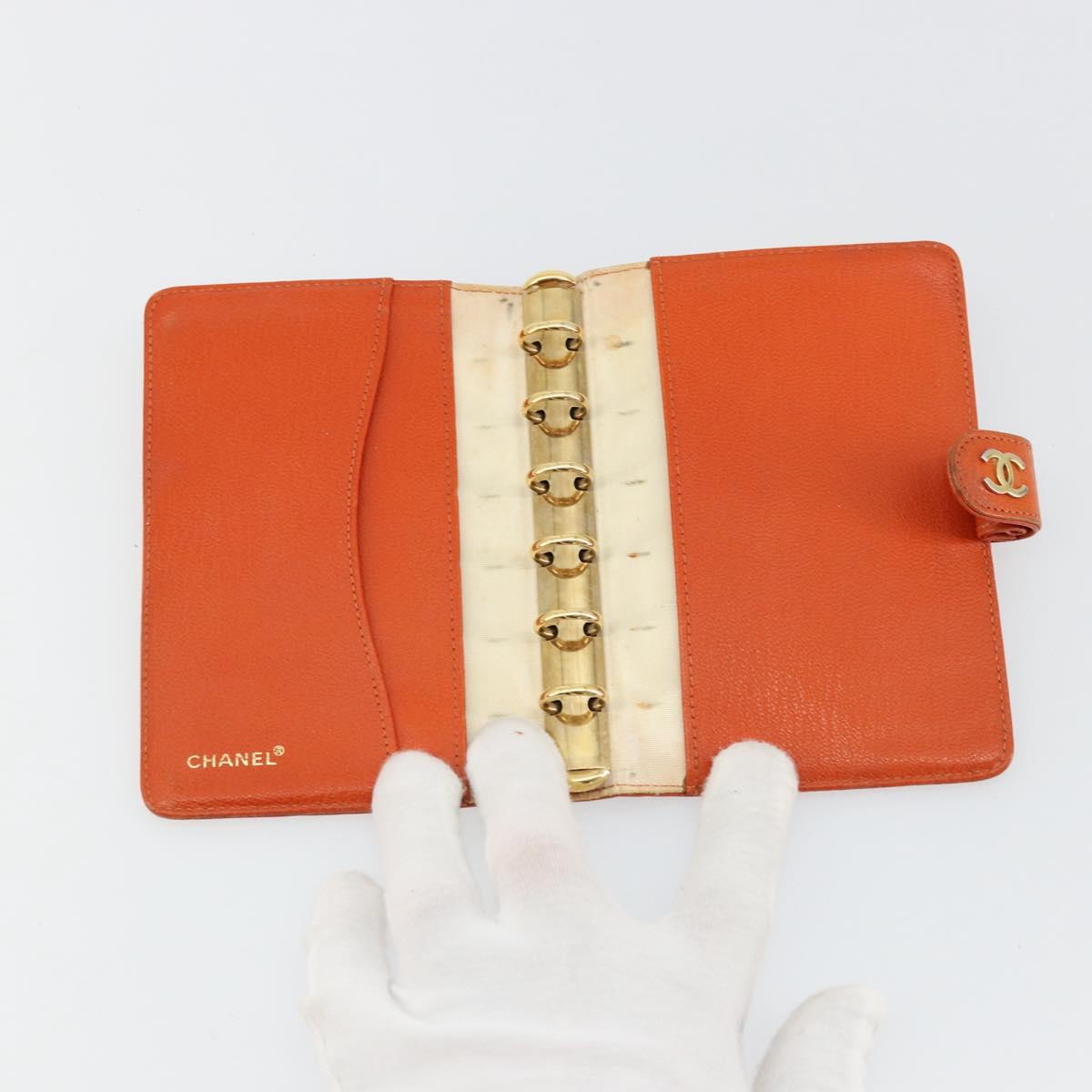 CHANEL Day Planner Cover Leather Orange CC Auth 133201