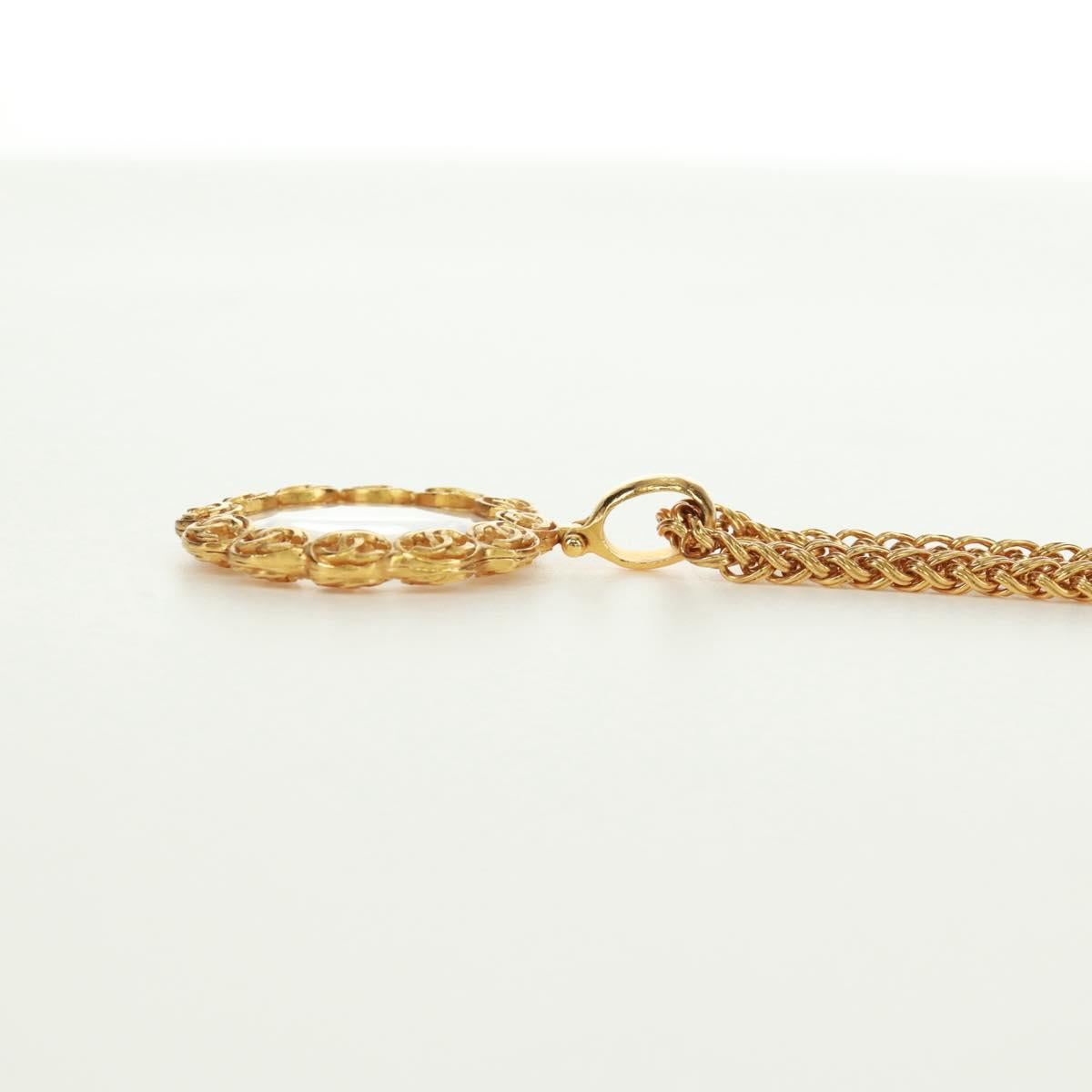 CHANEL Loupe Necklace metal Gold CC Auth 133226V