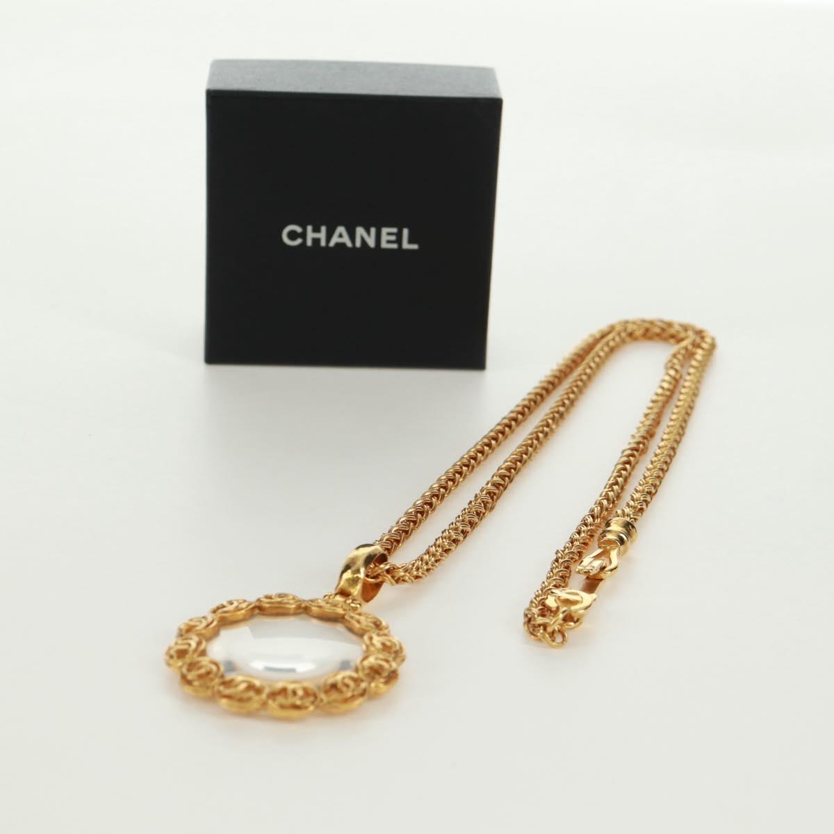 CHANEL Loupe Necklace metal Gold CC Auth 133226V