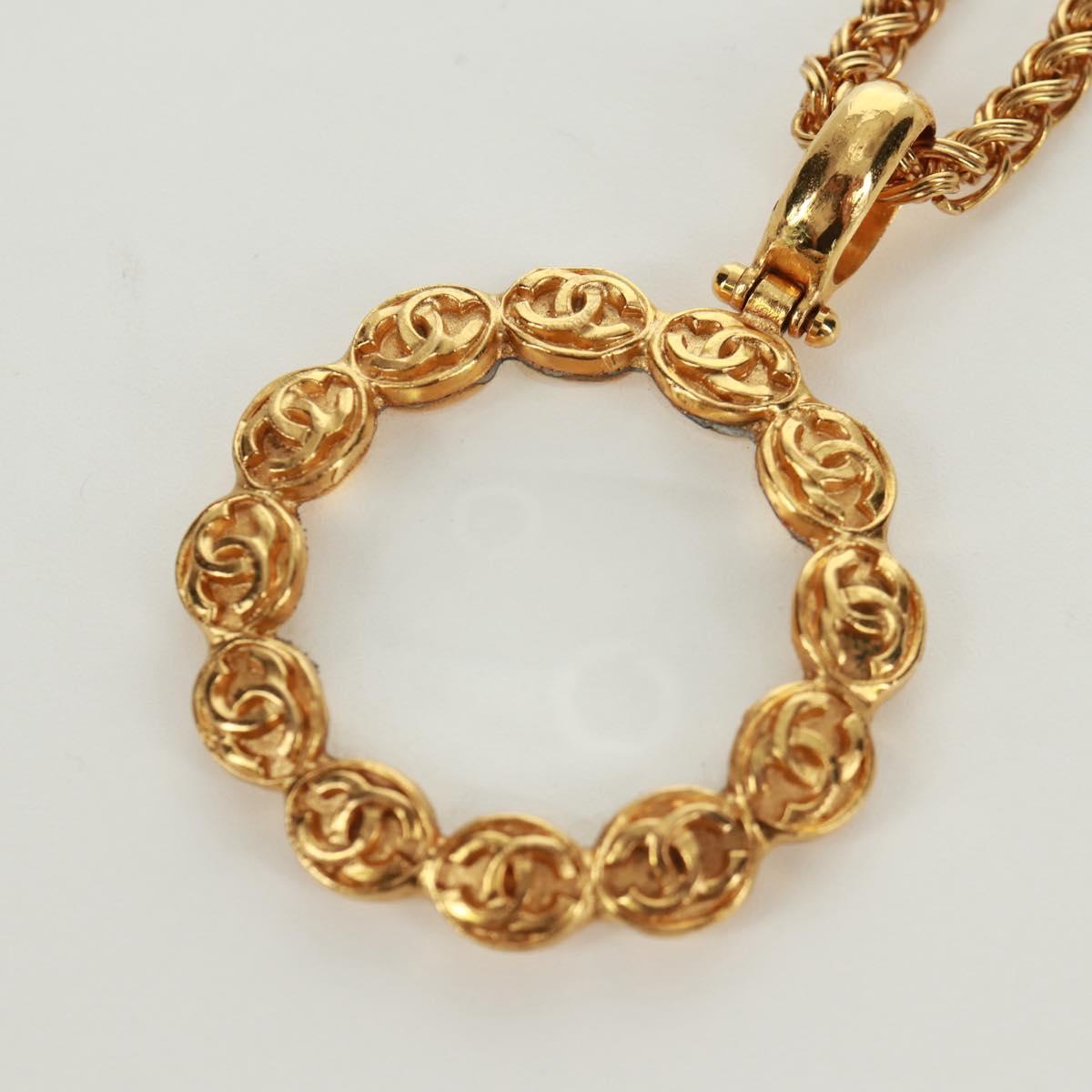CHANEL Loupe Necklace metal Gold CC Auth 133226V
