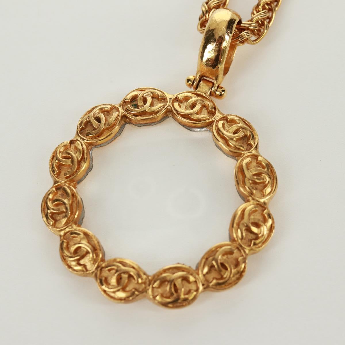 CHANEL Loupe Necklace metal Gold CC Auth 133226V