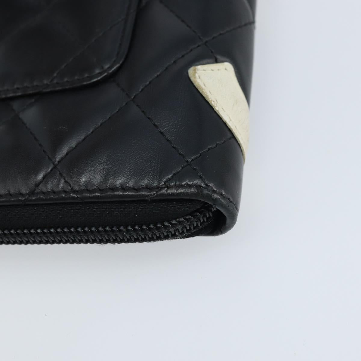 CHANEL Cambon Line Organizer Long Wallet Leather Black Silver CC Auth 133227