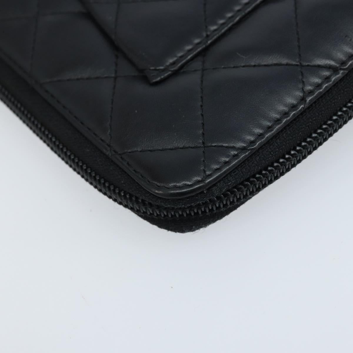 CHANEL Cambon Line Organizer Long Wallet Leather Black Silver CC Auth 133227
