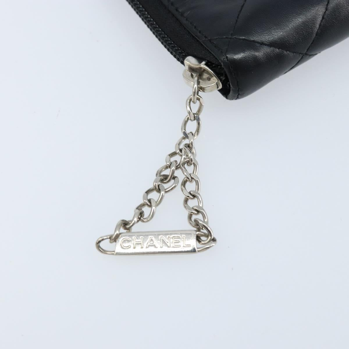 CHANEL Cambon Line Organizer Long Wallet Leather Black Silver CC Auth 133227