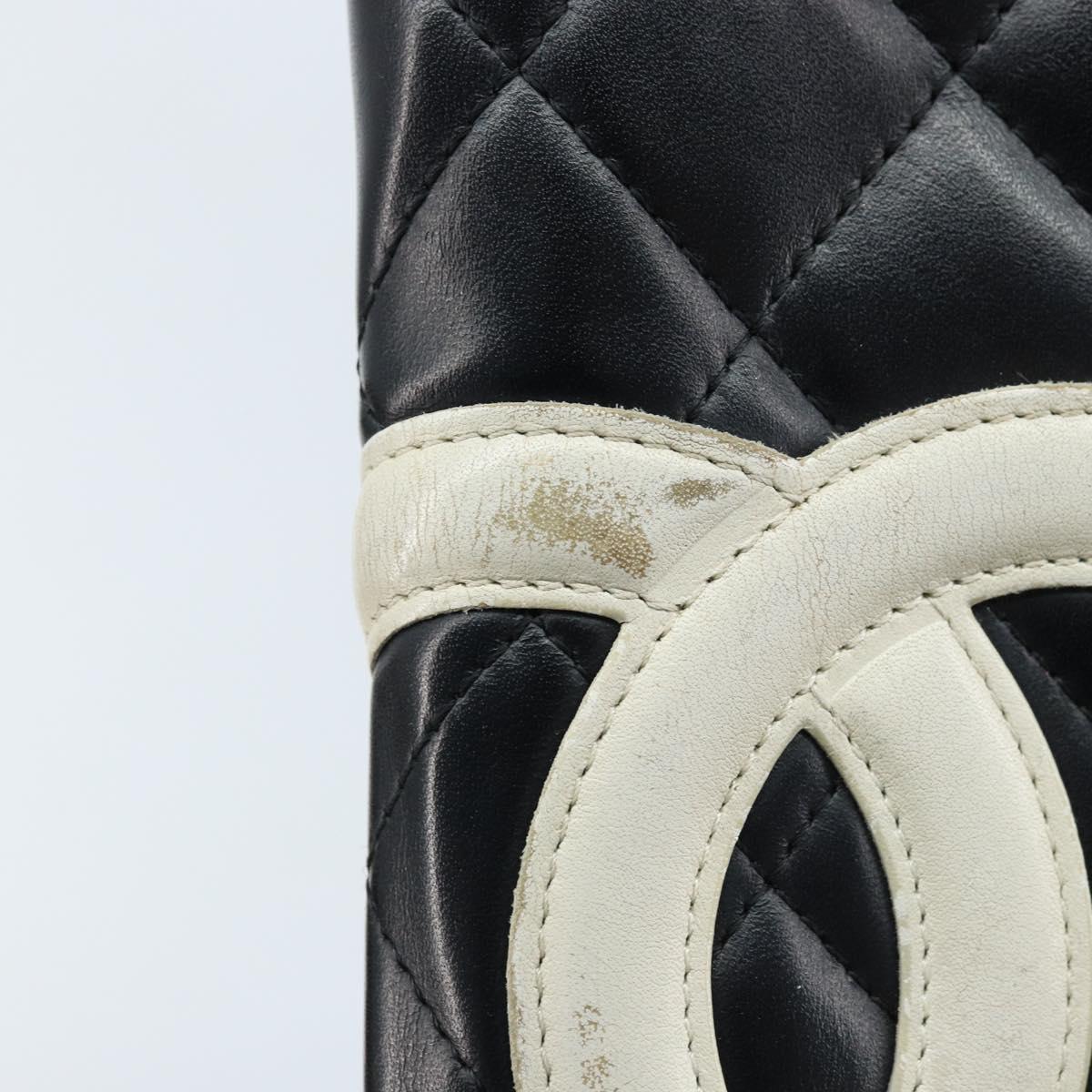 CHANEL Cambon Line Organizer Long Wallet Leather Black Silver CC Auth 133227