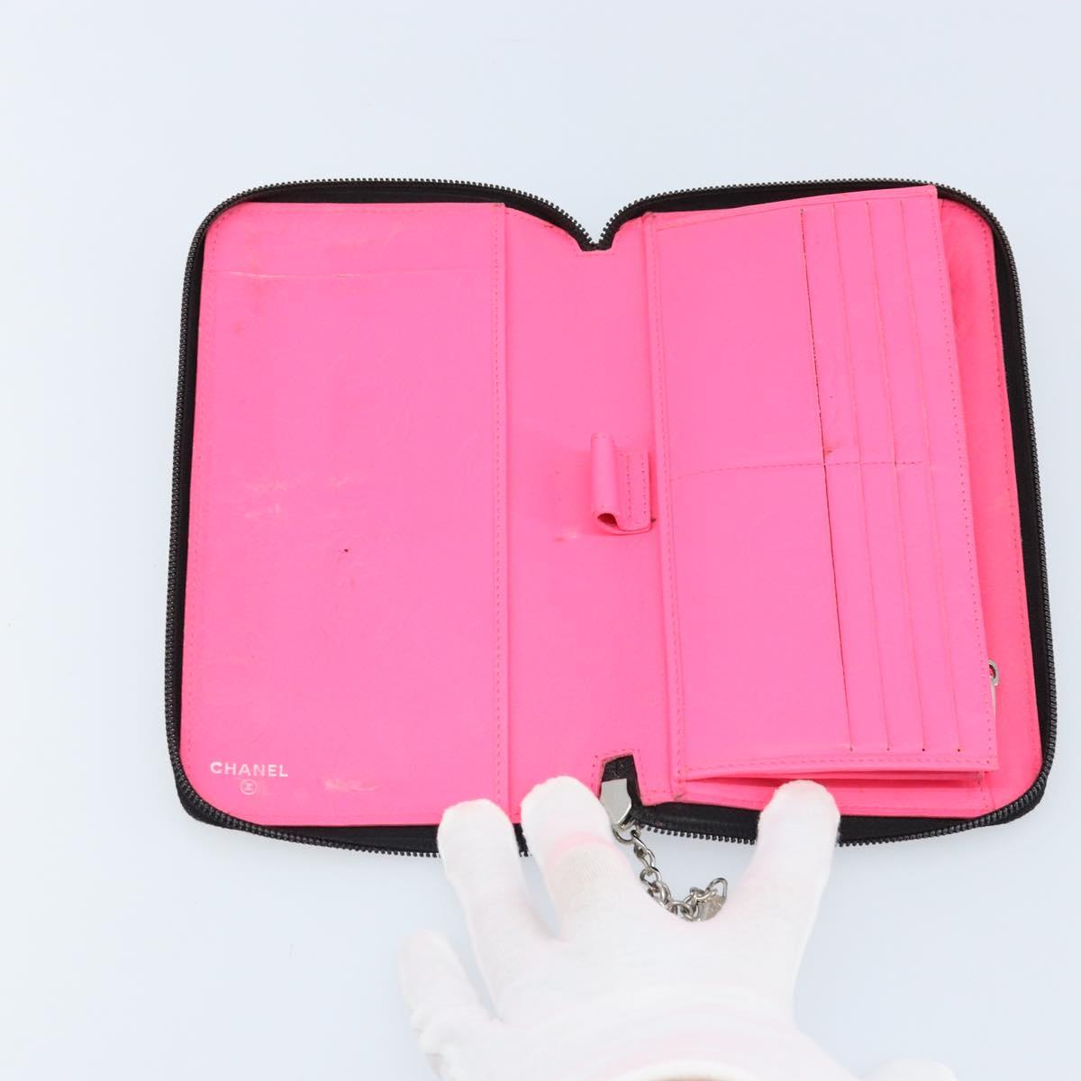 CHANEL Cambon Line Organizer Long Wallet Leather Black Silver CC Auth 133227