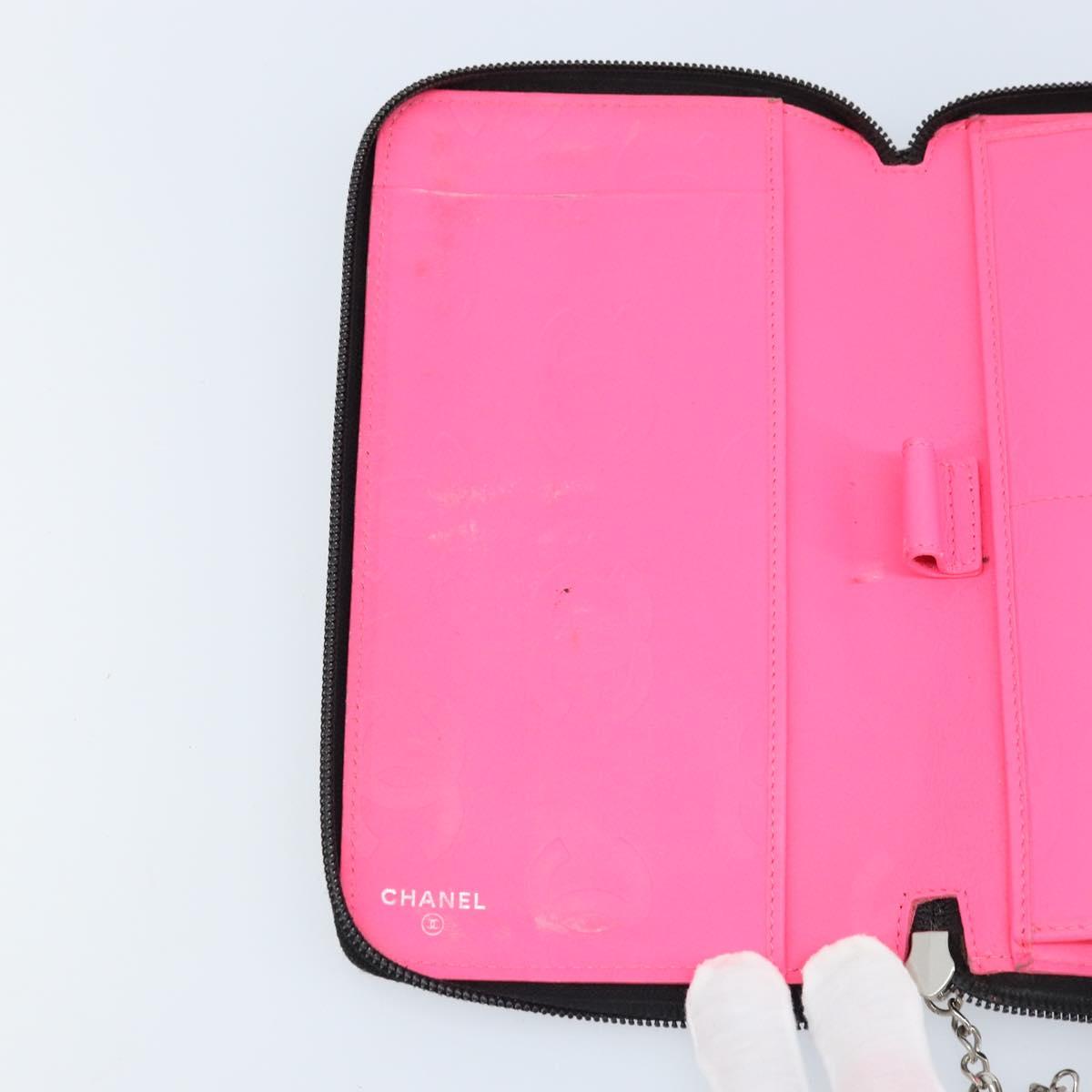 CHANEL Cambon Line Organizer Long Wallet Leather Black Silver CC Auth 133227