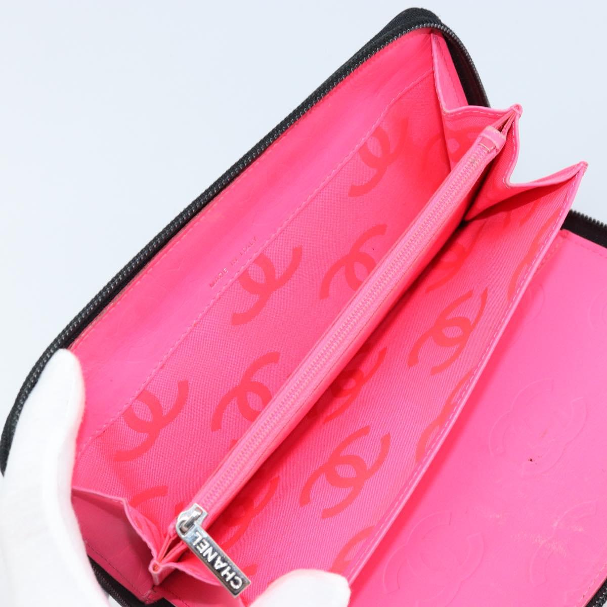 CHANEL Cambon Line Organizer Long Wallet Leather Black Silver CC Auth 133227