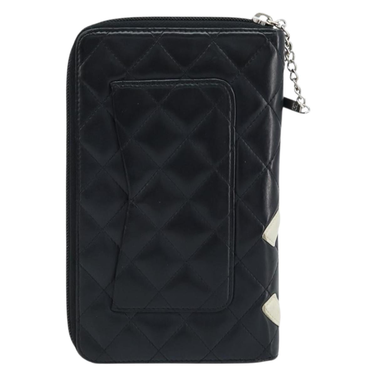 CHANEL Cambon Line Organizer Long Wallet Leather Black Silver CC Auth 133227