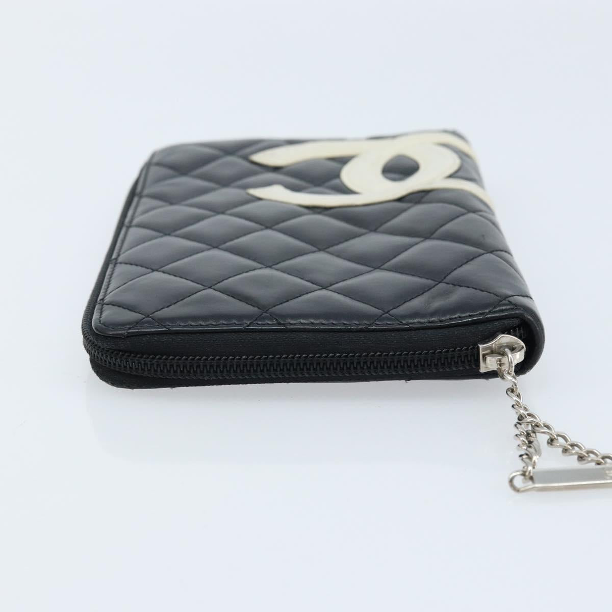 CHANEL Cambon Line Organizer Long Wallet Leather Black Silver CC Auth 133227
