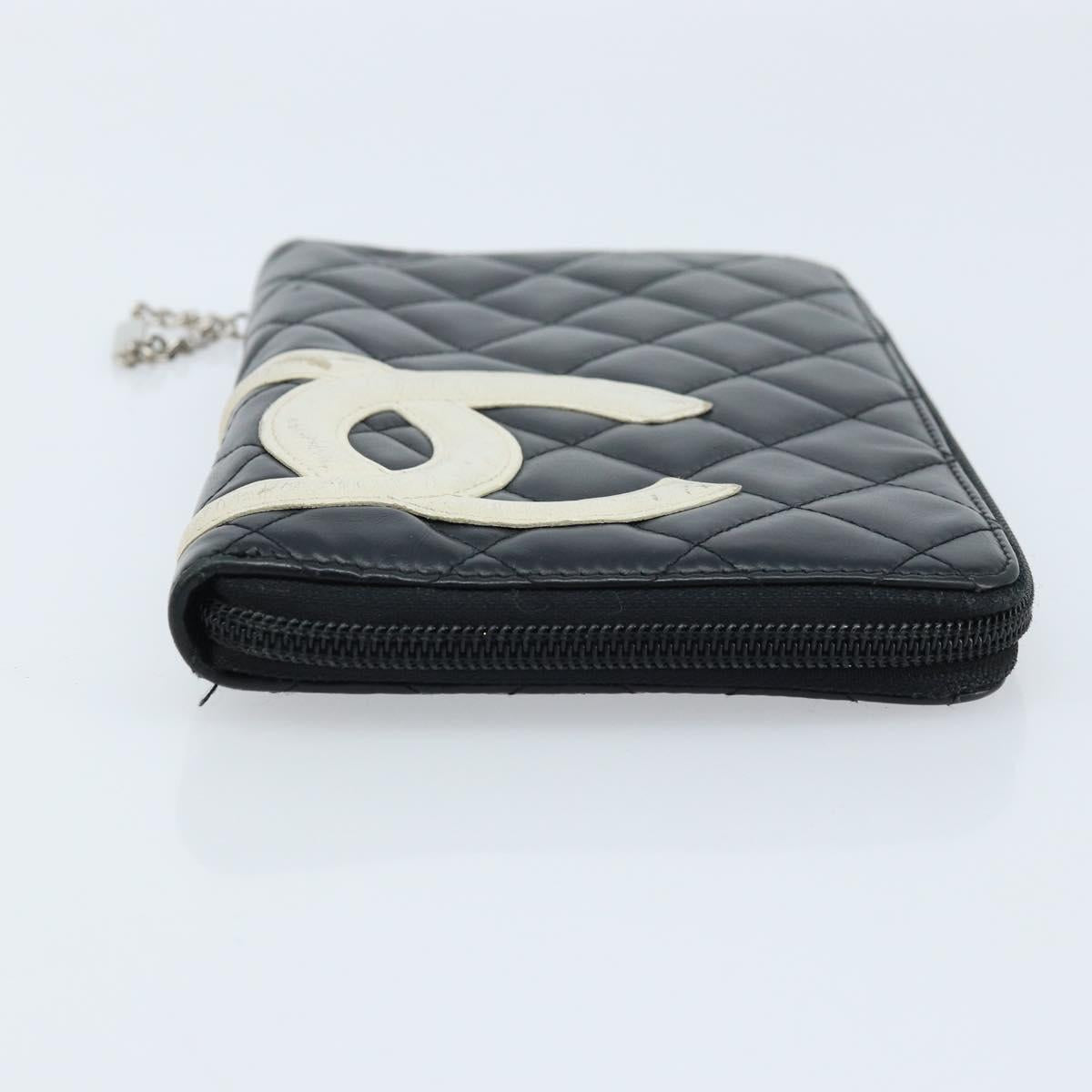 CHANEL Cambon Line Organizer Long Wallet Leather Black Silver CC Auth 133227