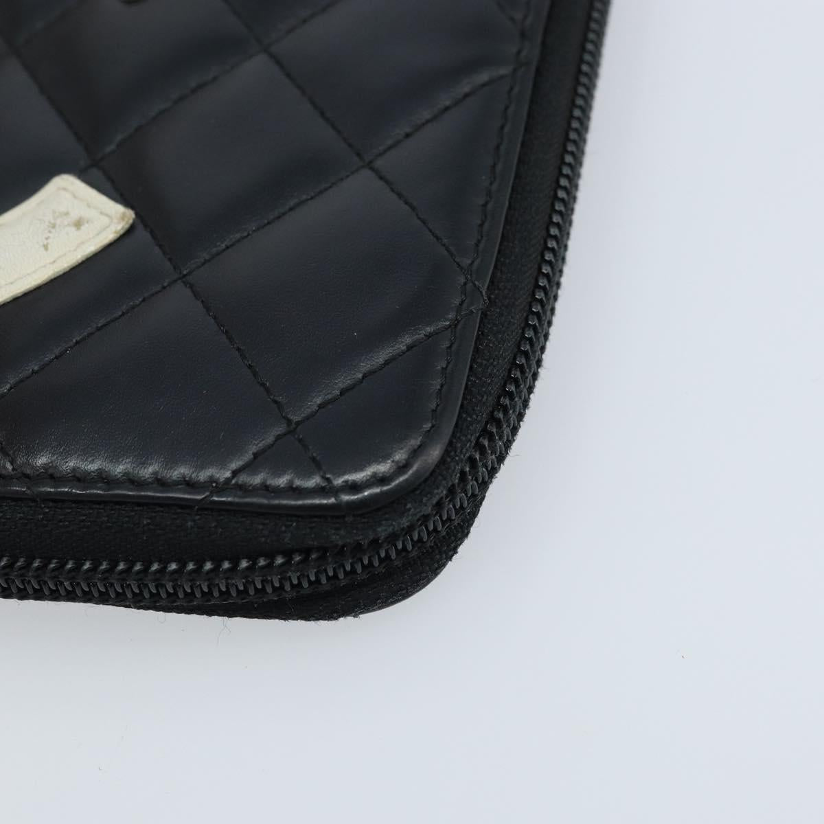 CHANEL Cambon Line Organizer Long Wallet Leather Black Silver CC Auth 133227