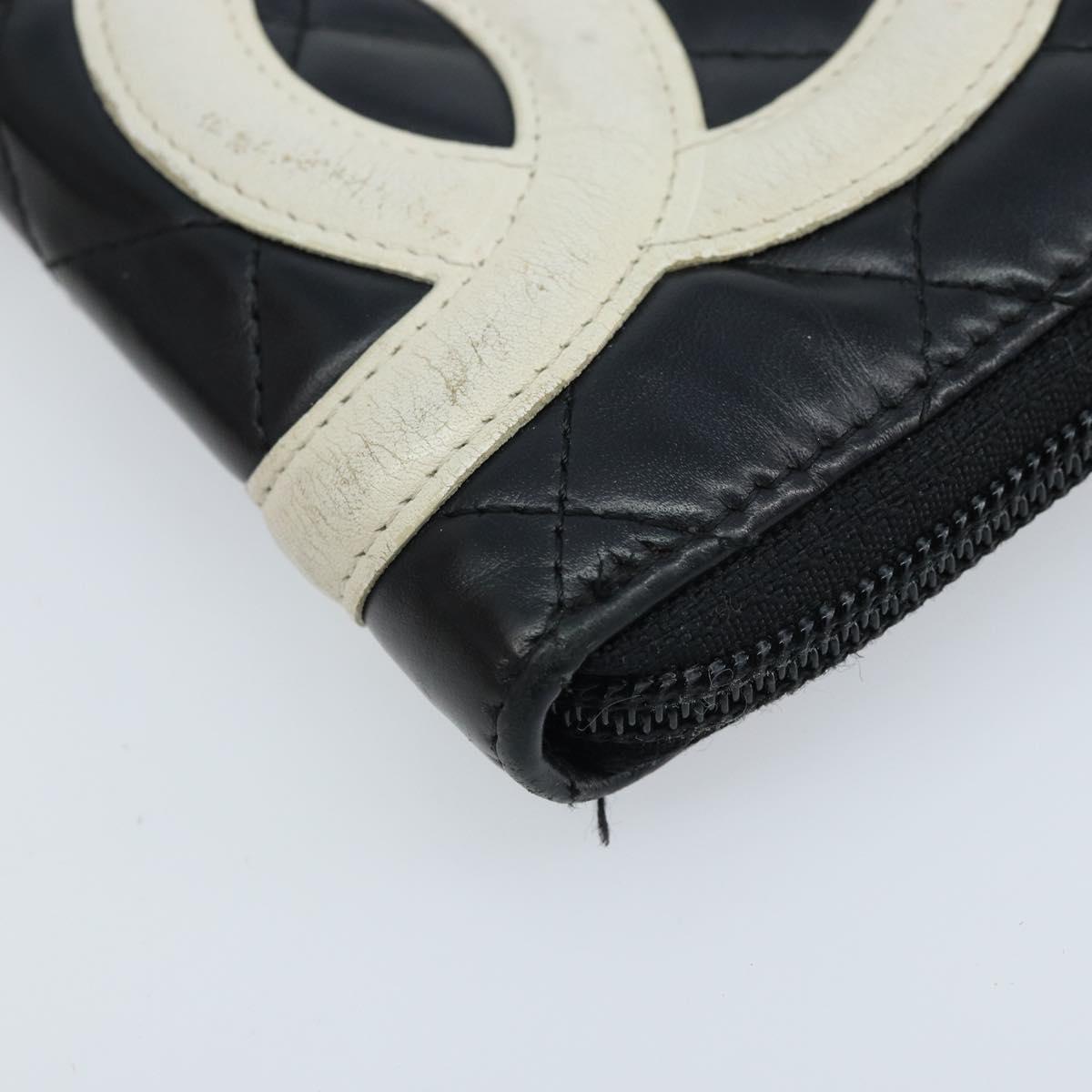 CHANEL Cambon Line Organizer Long Wallet Leather Black Silver CC Auth 133227