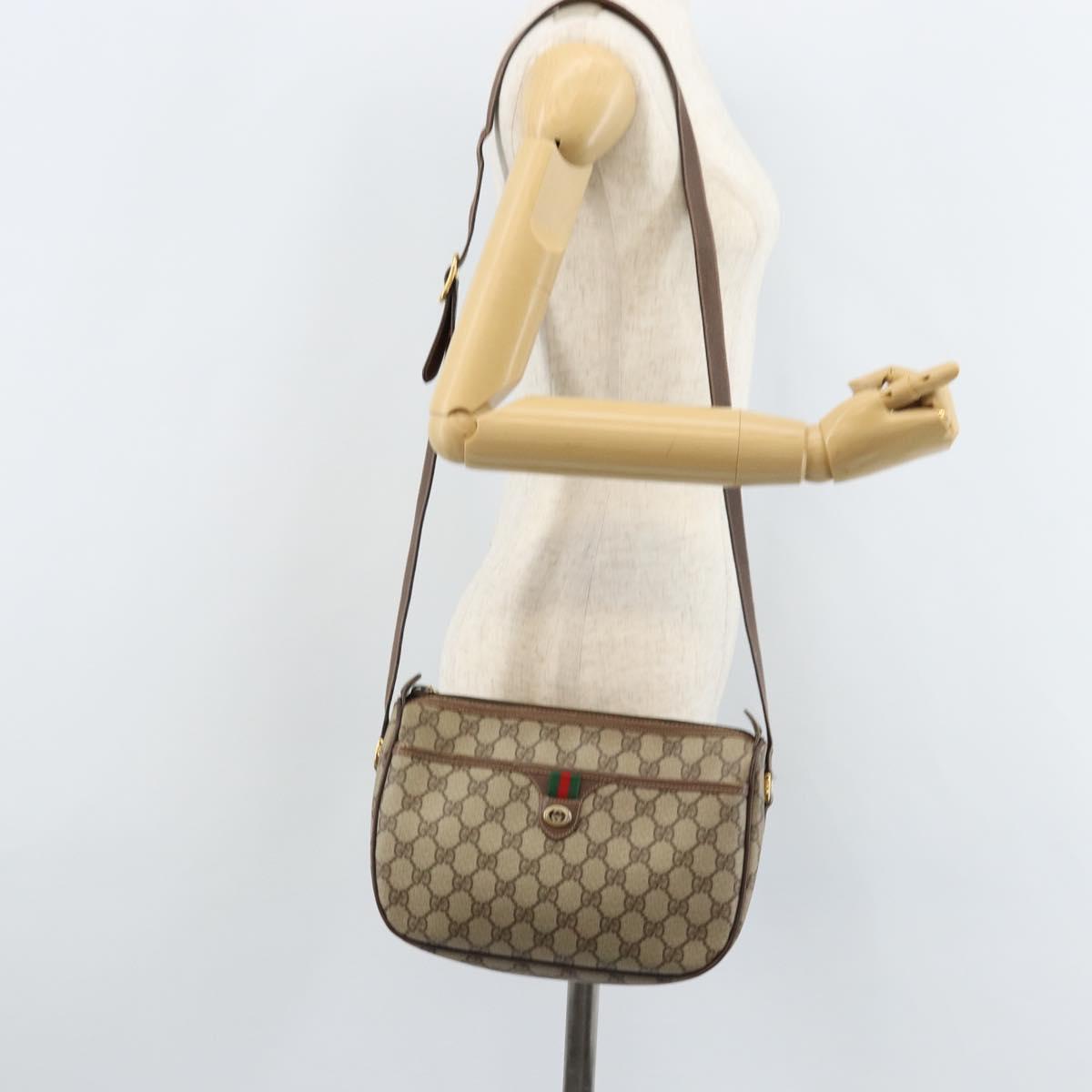 GUCCI GG Supreme Web Sherry Line Bag PVC Beige Gold 89 02 077 Auth 133234