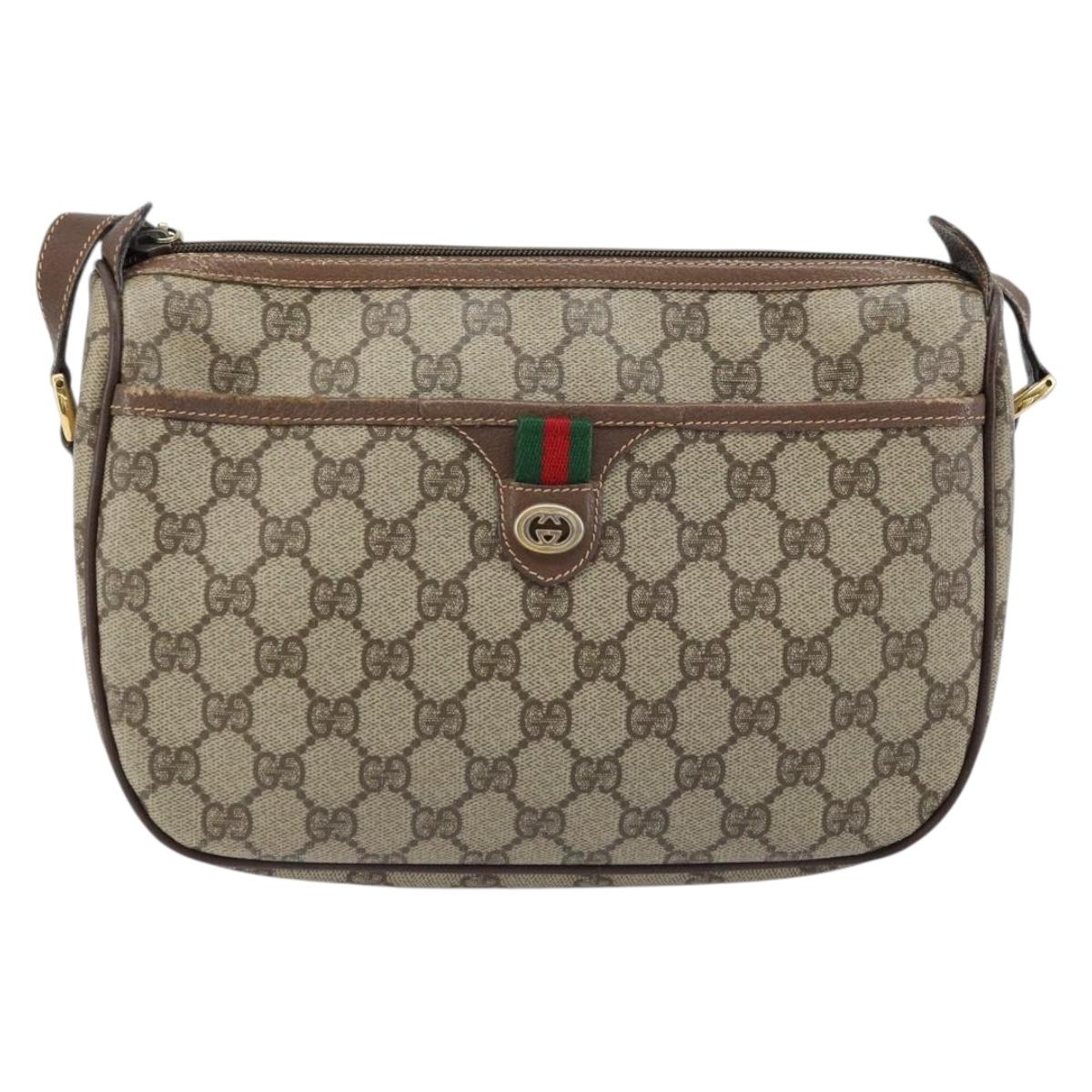 GUCCI GG Supreme Web Sherry Line Bag PVC Beige Gold 89 02 077 Auth 133234
