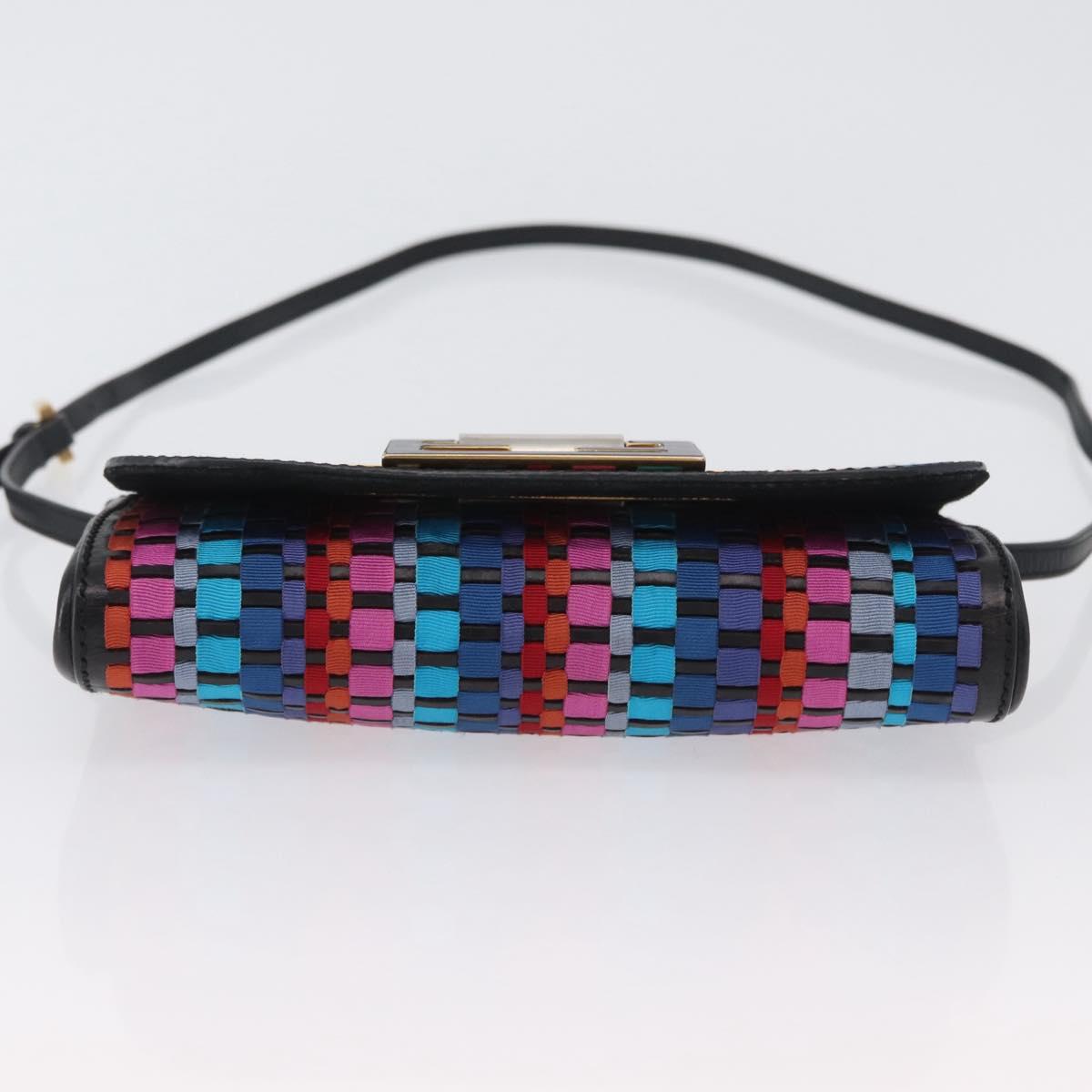 FENDI Shoulder Bag Leather Fabric Multicolor Gold Auth 133235SAM