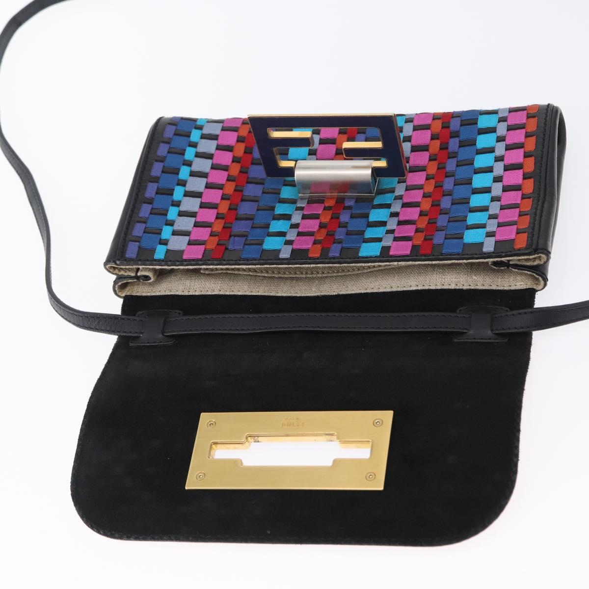 FENDI Shoulder Bag Leather Fabric Multicolor Gold Auth 133235SAM