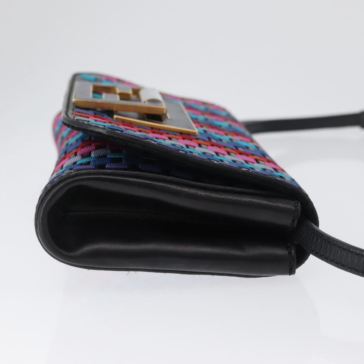 FENDI Shoulder Bag Leather Fabric Multicolor Gold Auth 133235SAM