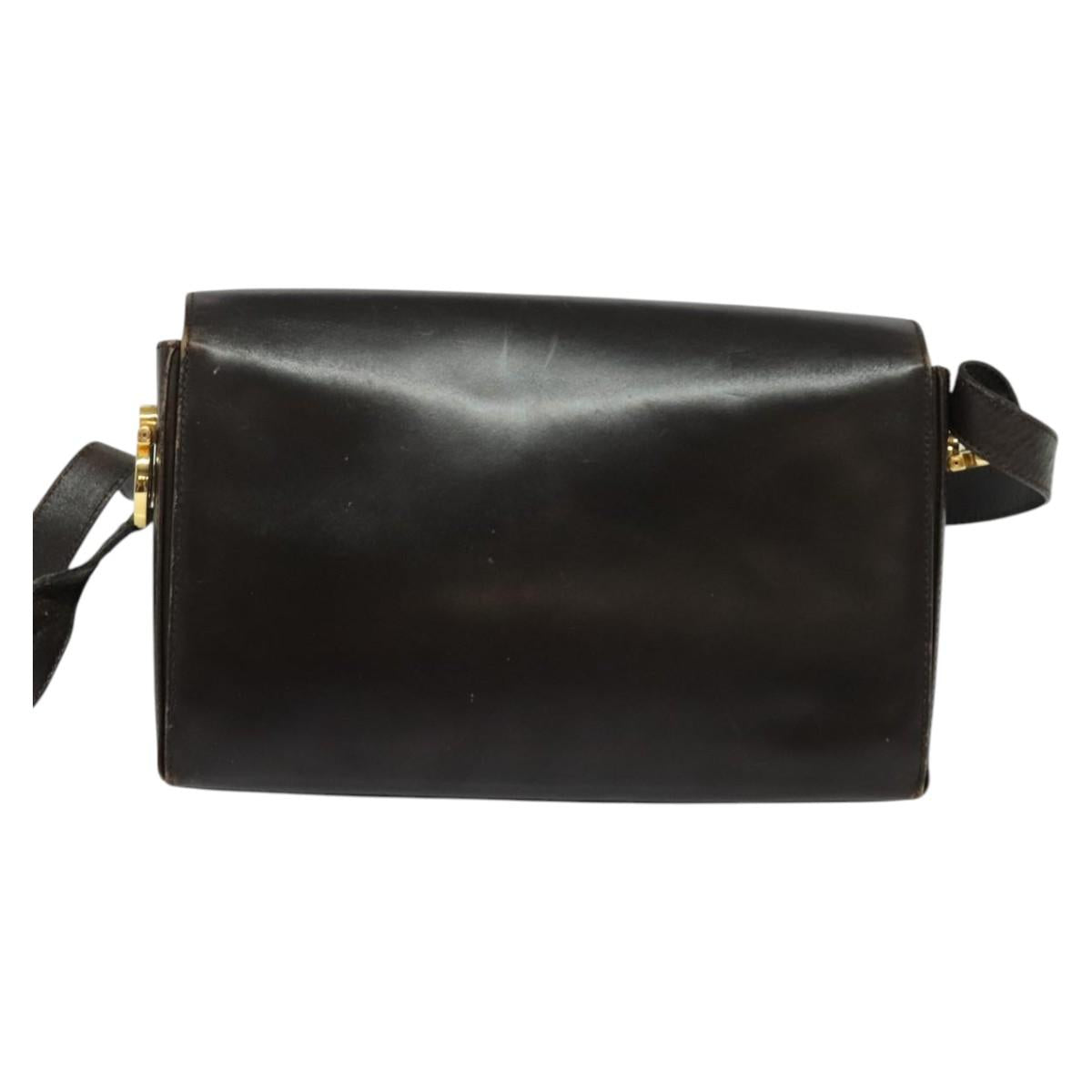 Salvatore Ferragamo Gancini Shoulder Bag Leather Brown Gold Auth 133270