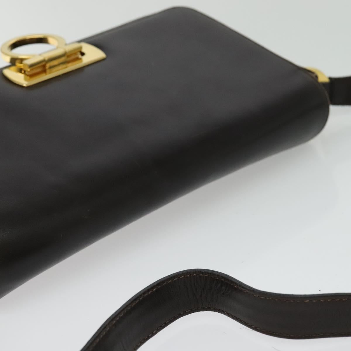 Salvatore Ferragamo Gancini Shoulder Bag Leather Brown Gold Auth 133270