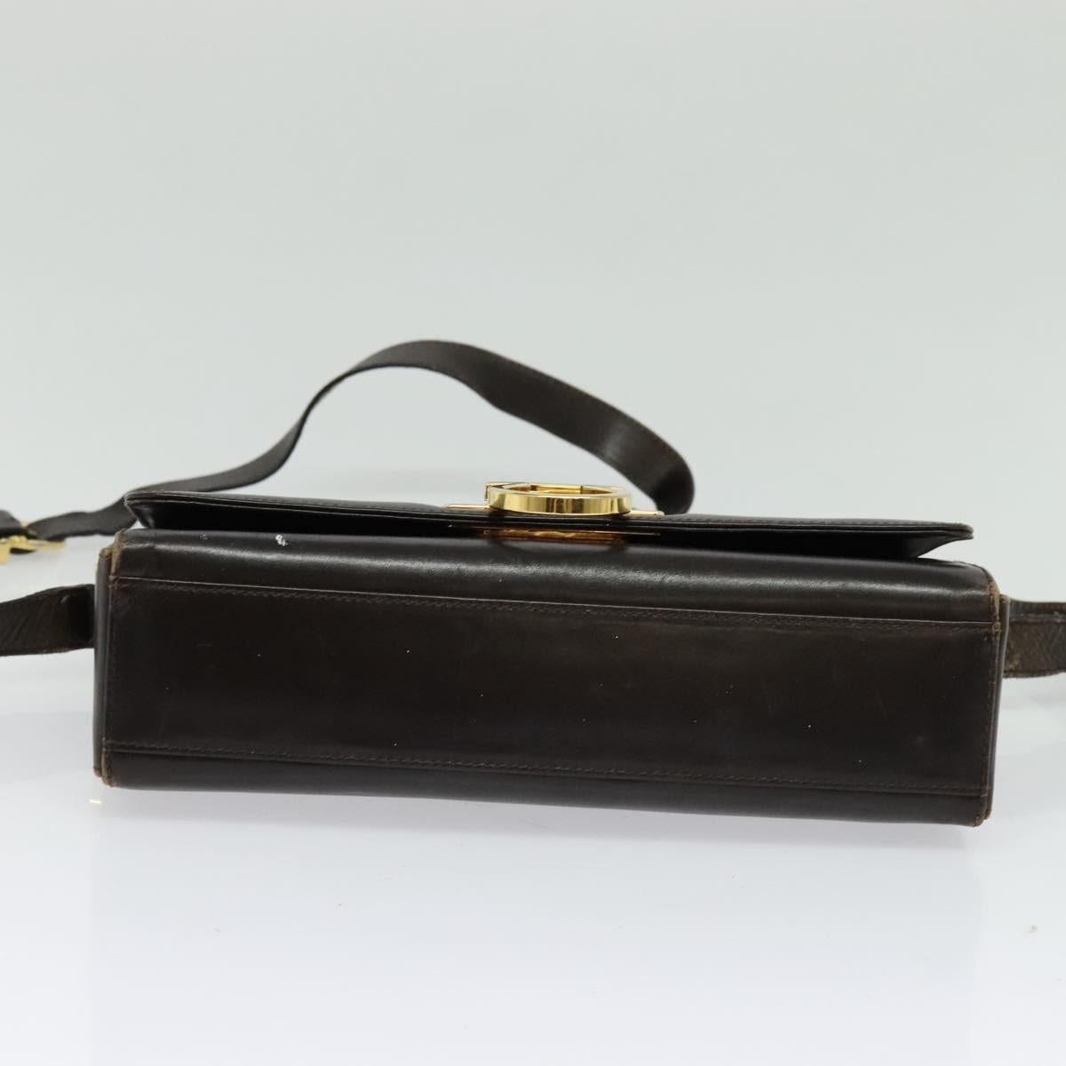 Salvatore Ferragamo Gancini Shoulder Bag Leather Brown Gold Auth 133270