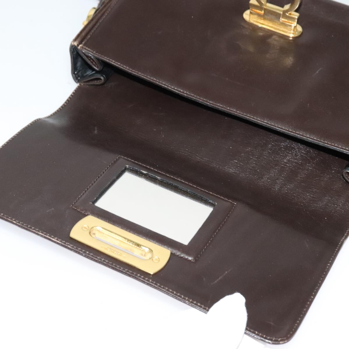 Salvatore Ferragamo Gancini Shoulder Bag Leather Brown Gold Auth 133270