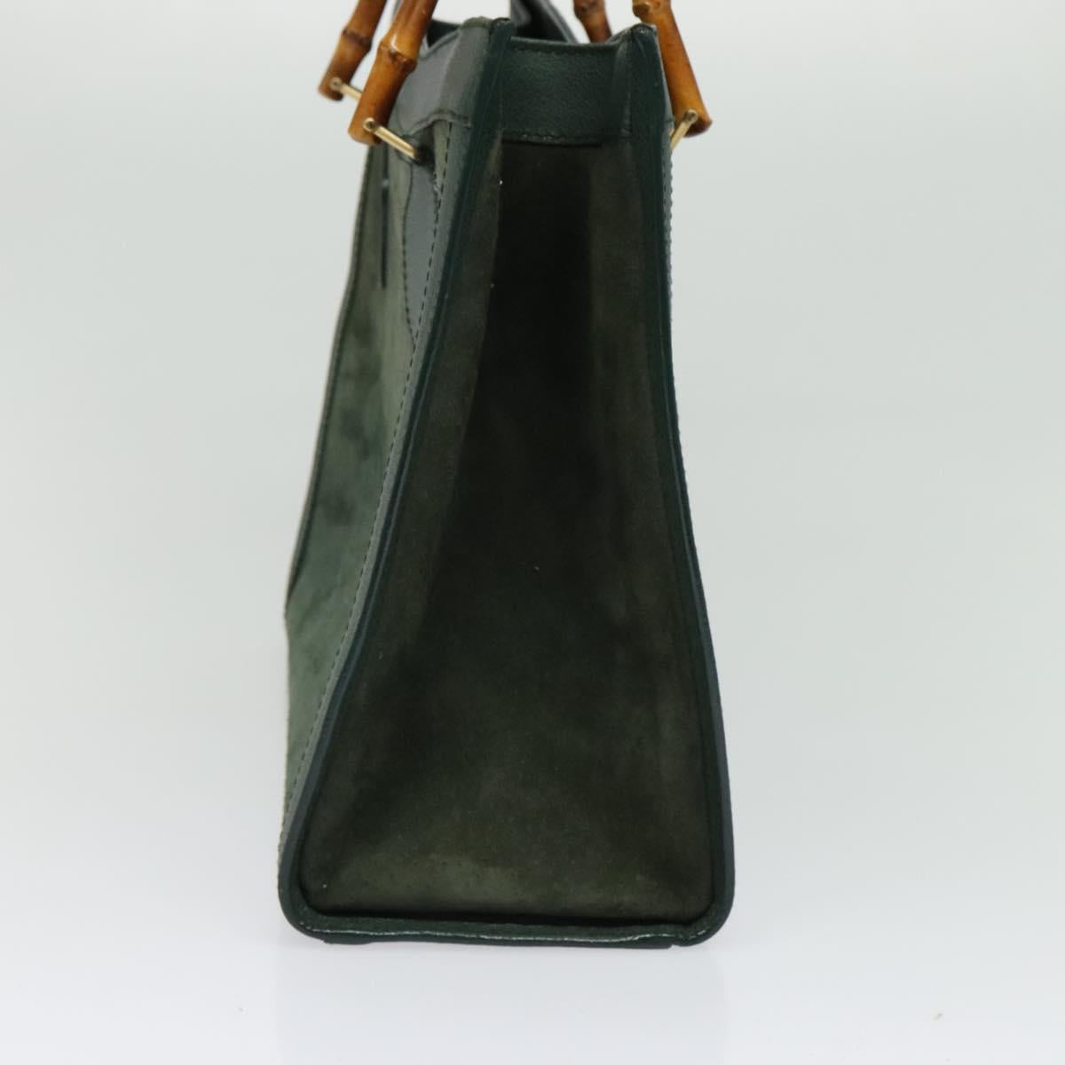 GUCCI Bamboo Hand Bag Suede Green Gold 002 123 0260 Auth 133272