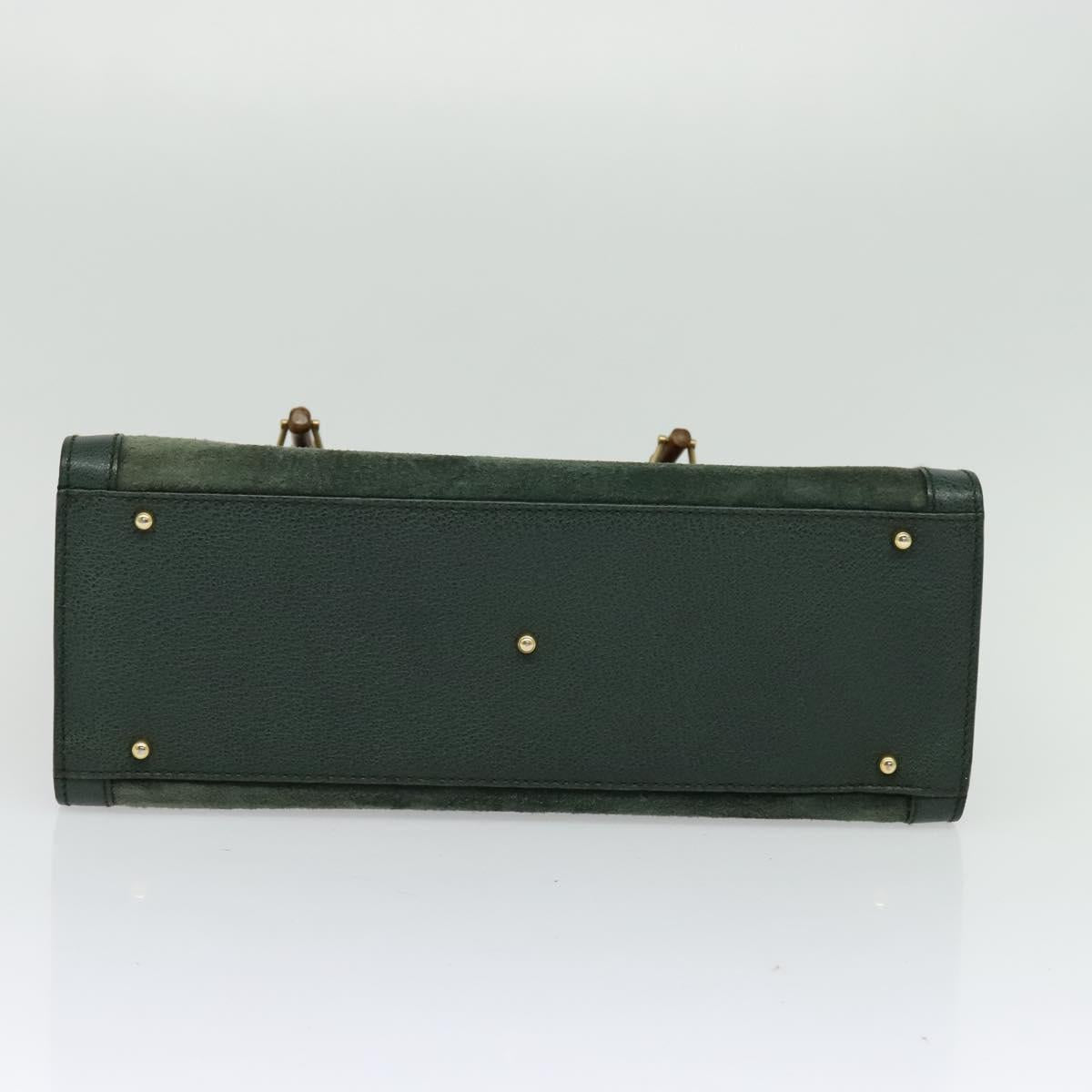 GUCCI Bamboo Hand Bag Suede Green Gold 002 123 0260 Auth 133272
