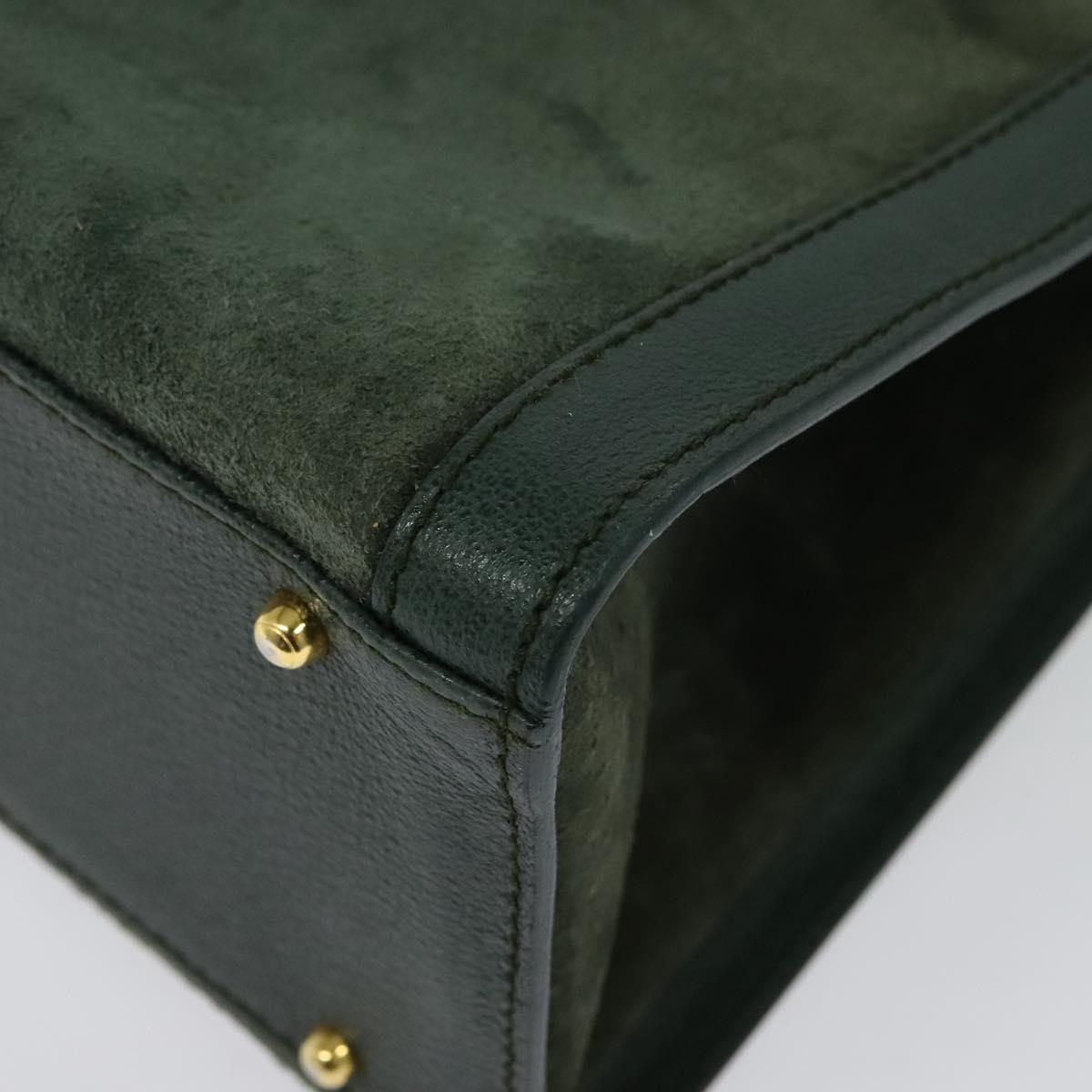 GUCCI Bamboo Hand Bag Suede Green Gold 002 123 0260 Auth 133272