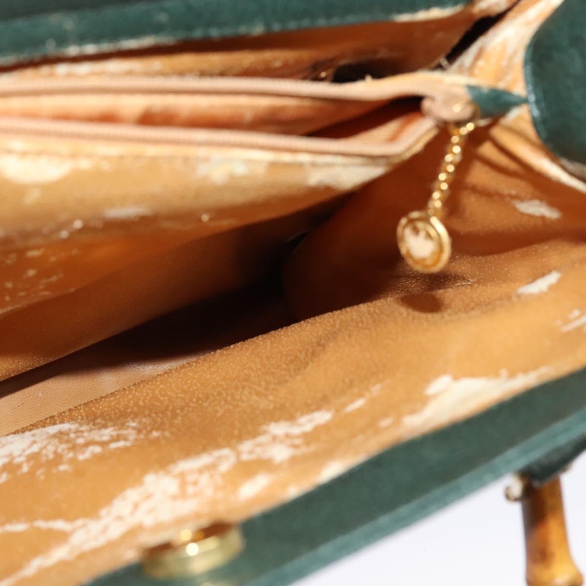 GUCCI Bamboo Hand Bag Suede Green Gold 002 123 0260 Auth 133272