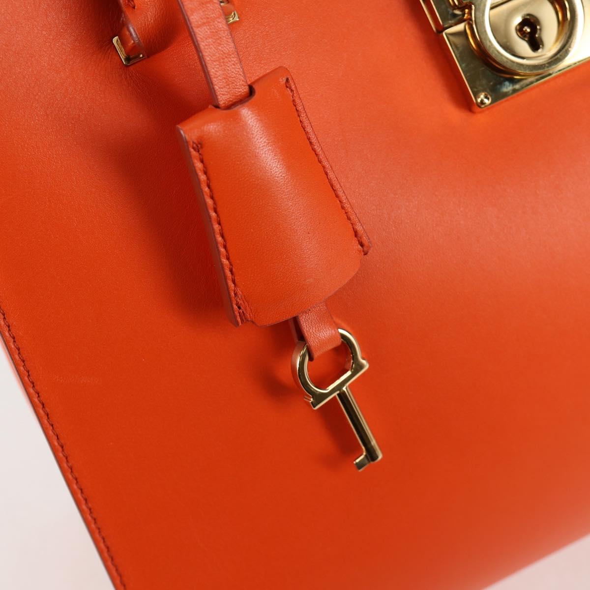 Salvatore Ferragamo Gancini Hand Bag Leather Orange Gold Auth 133276V