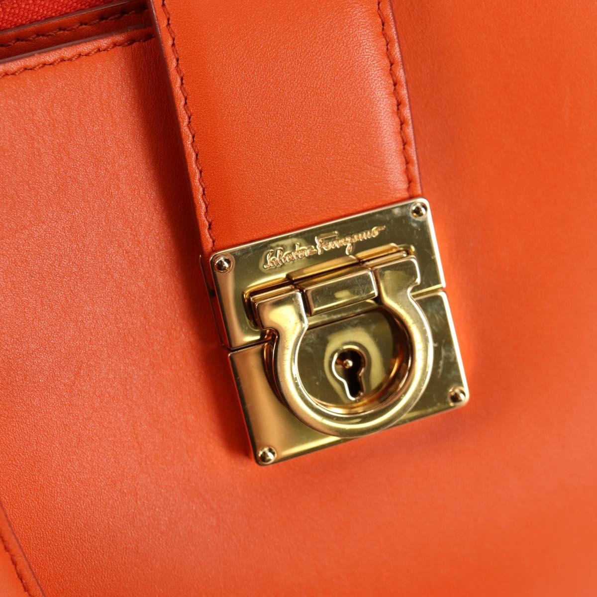 Salvatore Ferragamo Gancini Hand Bag Leather Orange Gold Auth 133276V