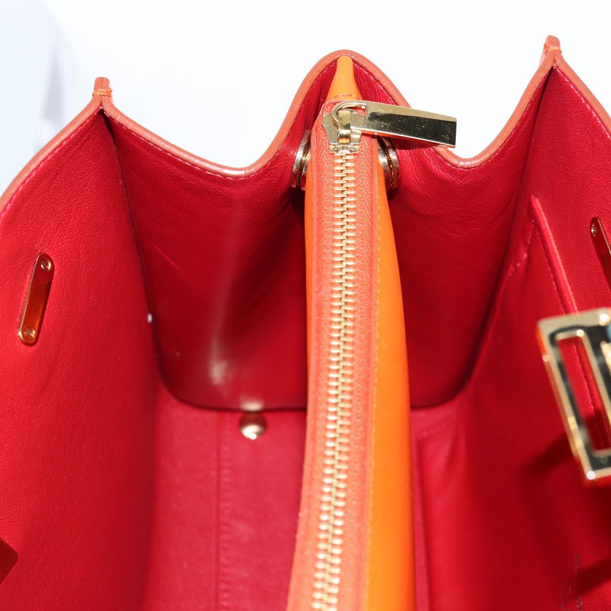 Salvatore Ferragamo Gancini Hand Bag Leather Orange Gold Auth 133276V