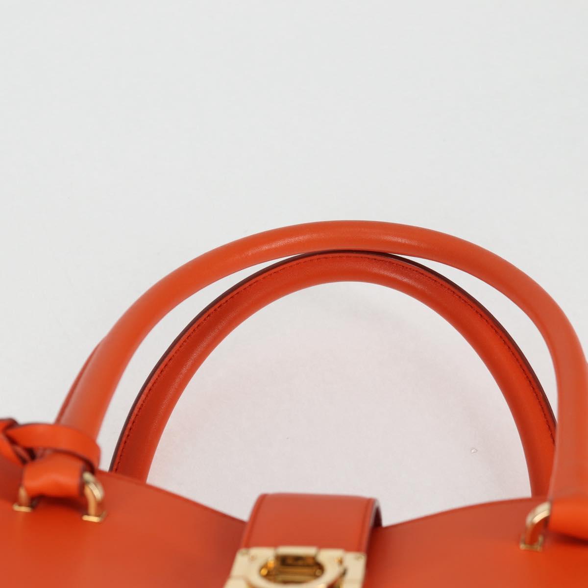 Salvatore Ferragamo Gancini Hand Bag Leather Orange Gold Auth 133276V