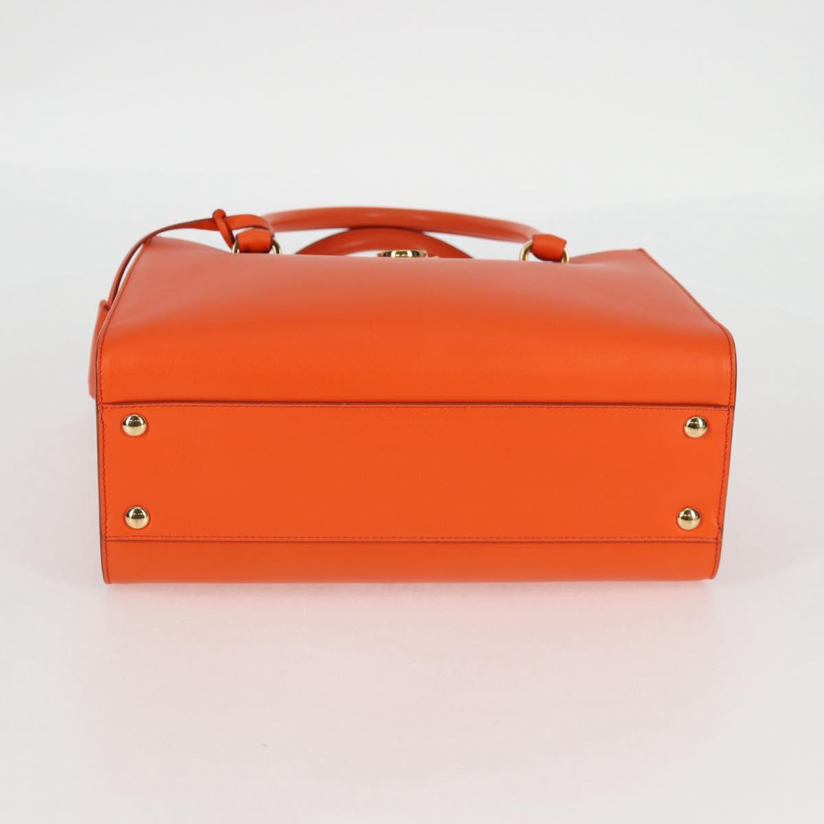 Salvatore Ferragamo Gancini Hand Bag Leather Orange Gold Auth 133276V