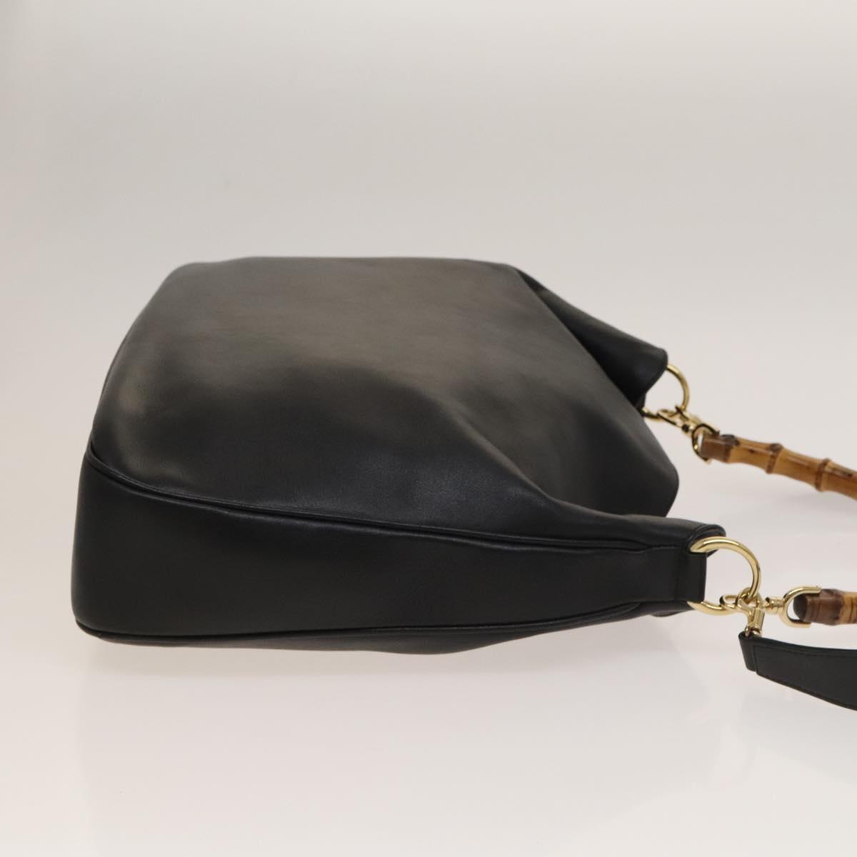 GUCCI Bamboo Hand Bag Leather 2way Black Gold 001 1577 Auth 133277