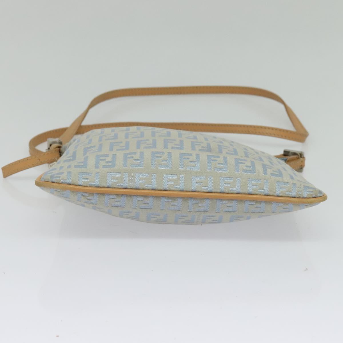 FENDI Zucchino Canvas Shoulder Bag Light Blue Silver Auth 133278