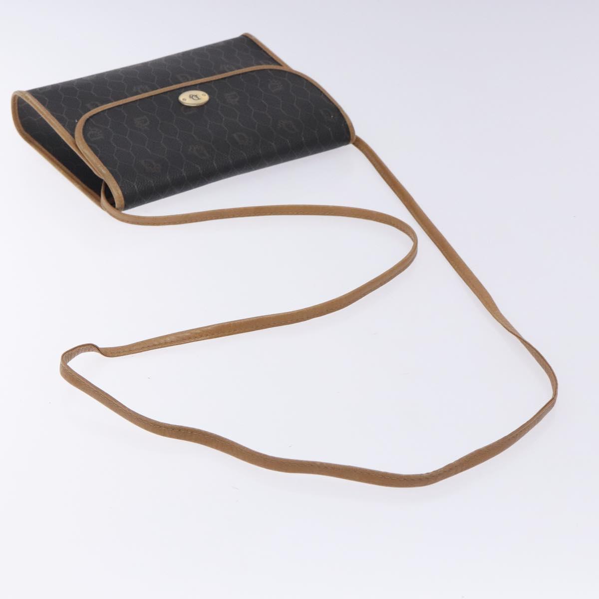 Christian Dior Honeycomb Canvas Shoulder Bag PVC Black Gold Auth 133279