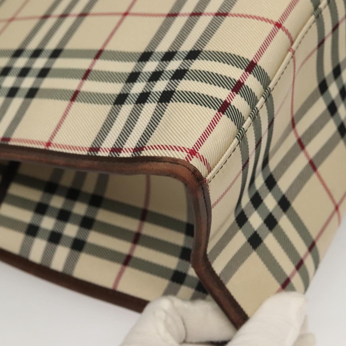 BURBERRY Nova Check Hand Bag Canvas Beige Silver Auth 133280