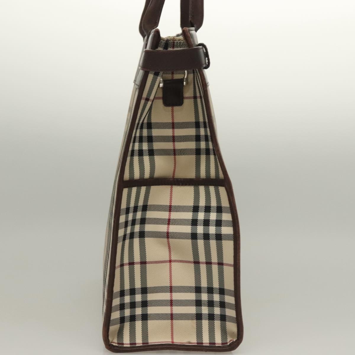 BURBERRY Nova Check Hand Bag Canvas Beige Silver Auth 133280