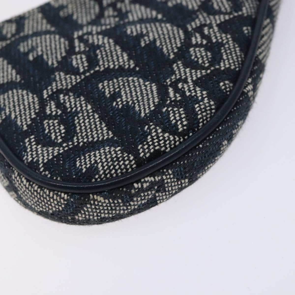Christian Dior Trotter Canvas Saddle Coin Purse Navy Gold Auth 133288