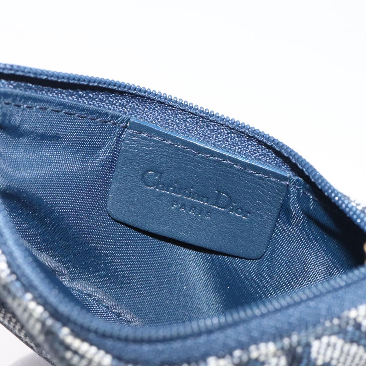 Christian Dior Trotter Canvas Saddle Coin Purse Navy Gold Auth 133288