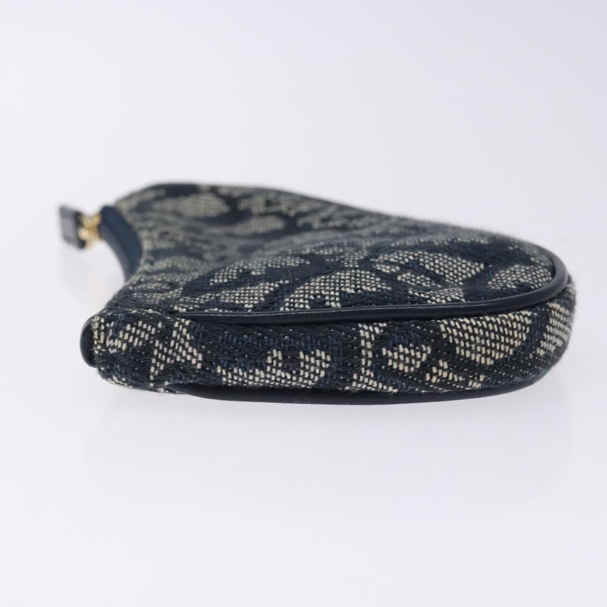 Christian Dior Trotter Canvas Saddle Coin Purse Navy Gold Auth 133288
