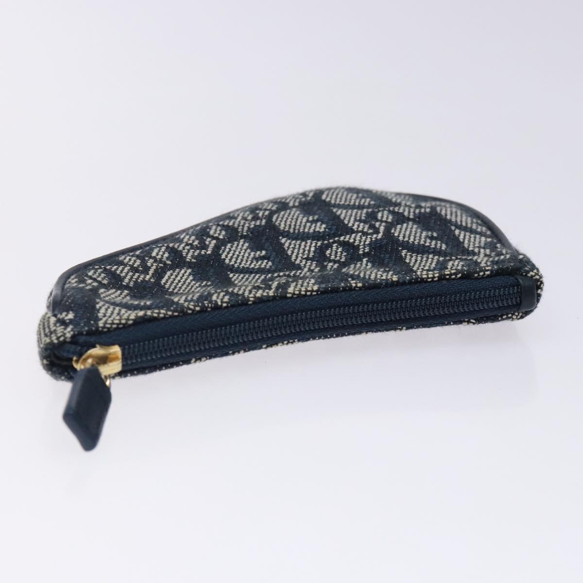 Christian Dior Trotter Canvas Saddle Coin Purse Navy Gold Auth 133288