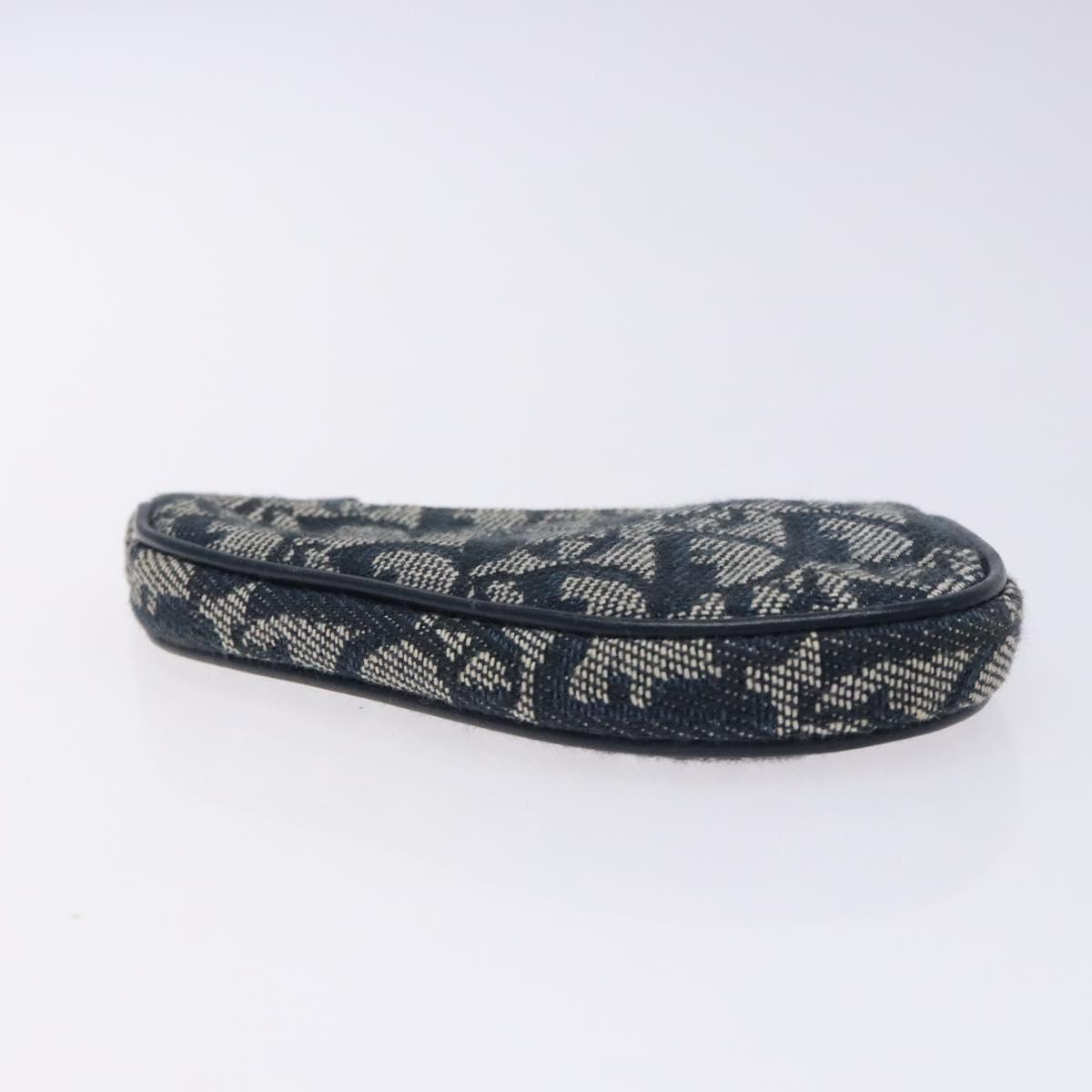 Christian Dior Trotter Canvas Saddle Coin Purse Navy Gold Auth 133288