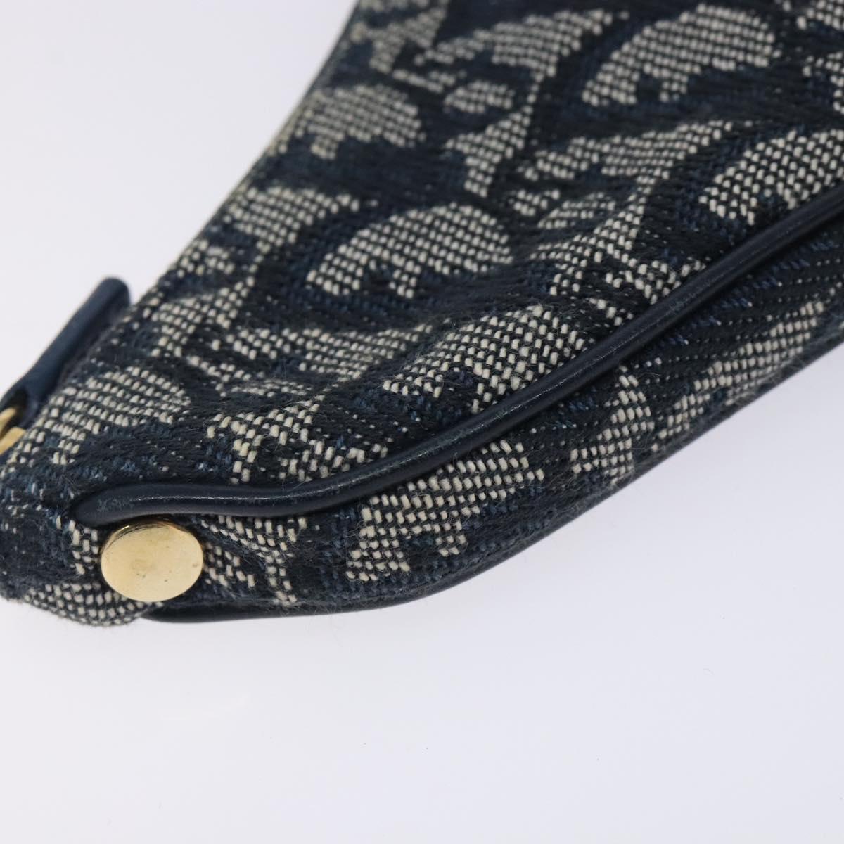 Christian Dior Trotter Canvas Saddle Coin Purse Navy Gold Auth 133288