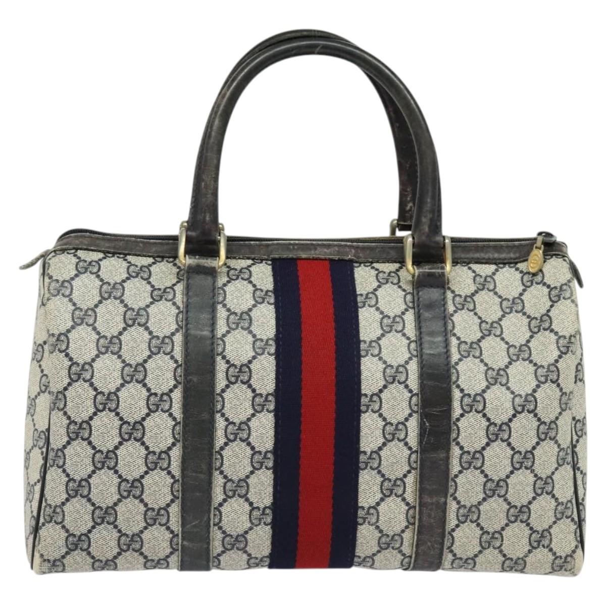 GUCCI GG Supreme Sherry Line Boston Bag PVC Navy Gold 24 012 3842 Auth 133308