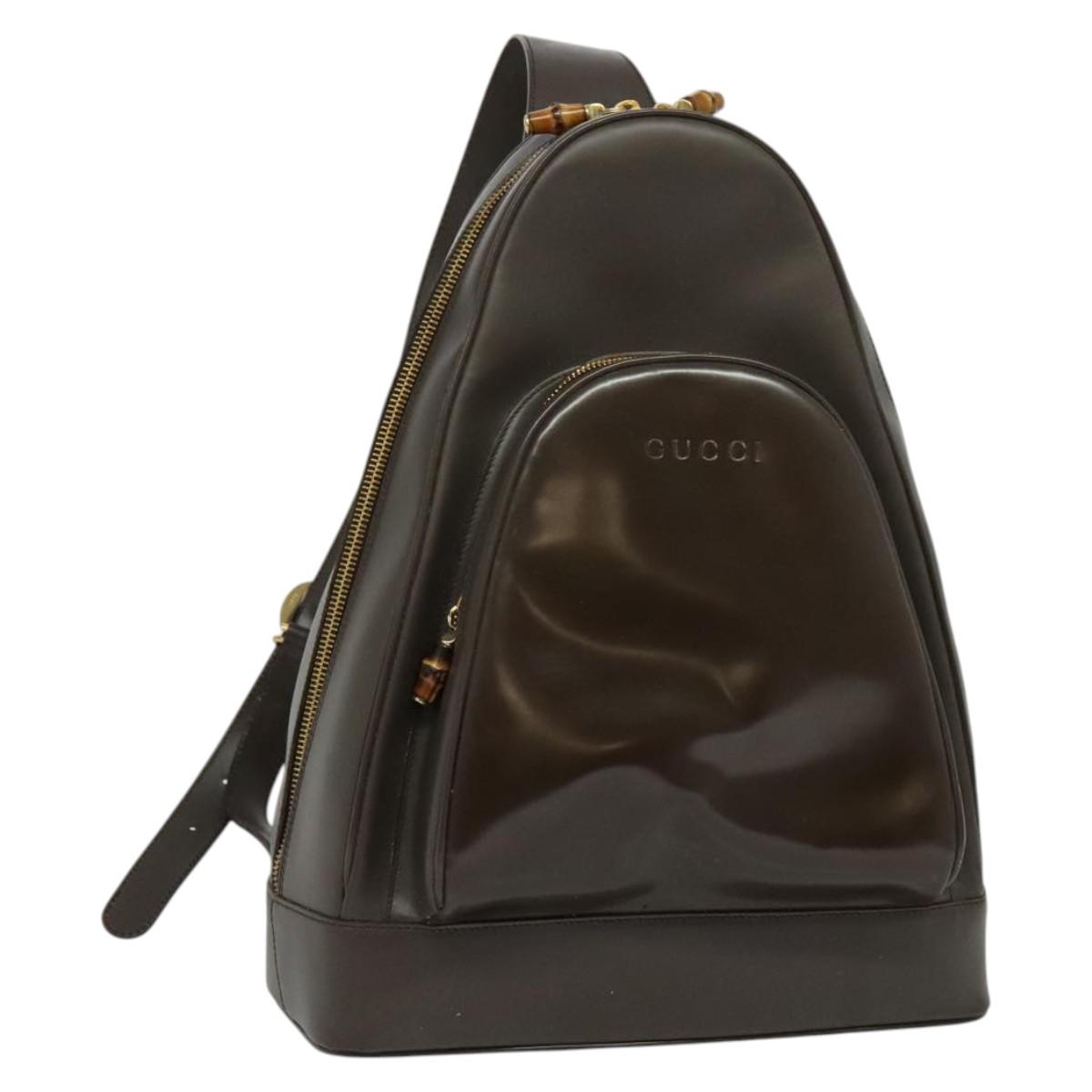 GUCCI Bamboo Body Bag Leather Brown Gold 003 3444 0027 Auth 133328