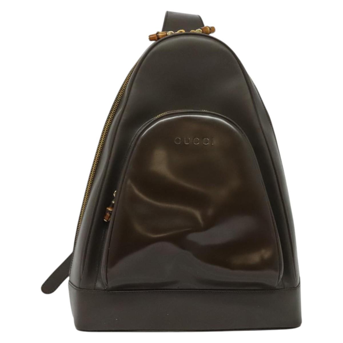 GUCCI Bamboo Body Bag Leather Brown Gold 003 3444 0027 Auth 133328