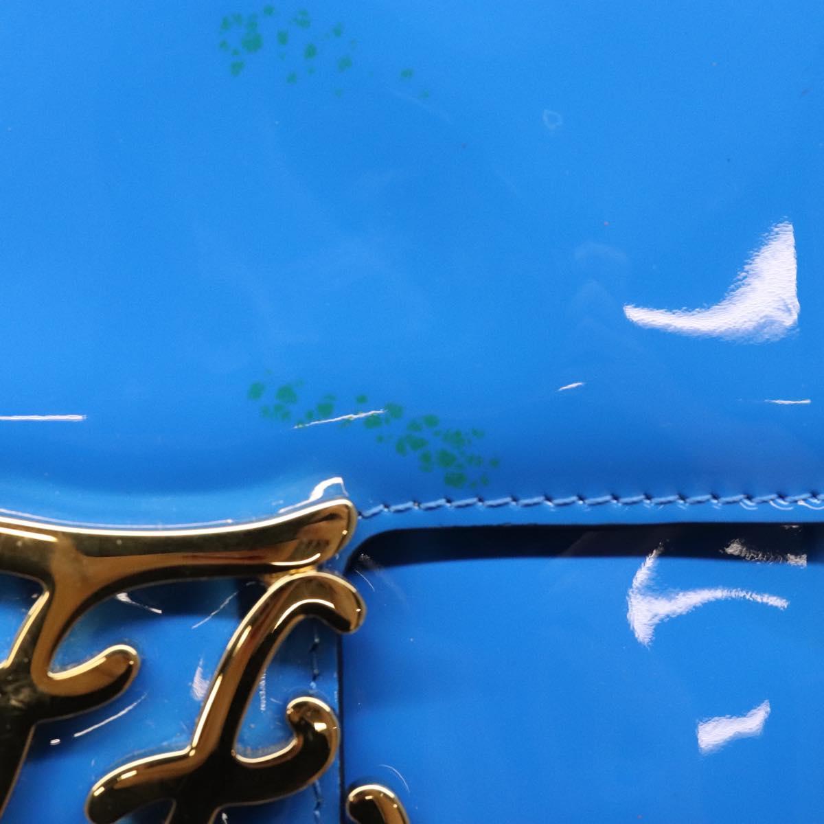 FENDI Curligraphy Shoulder Bag Patent leather Blue Auth 133349